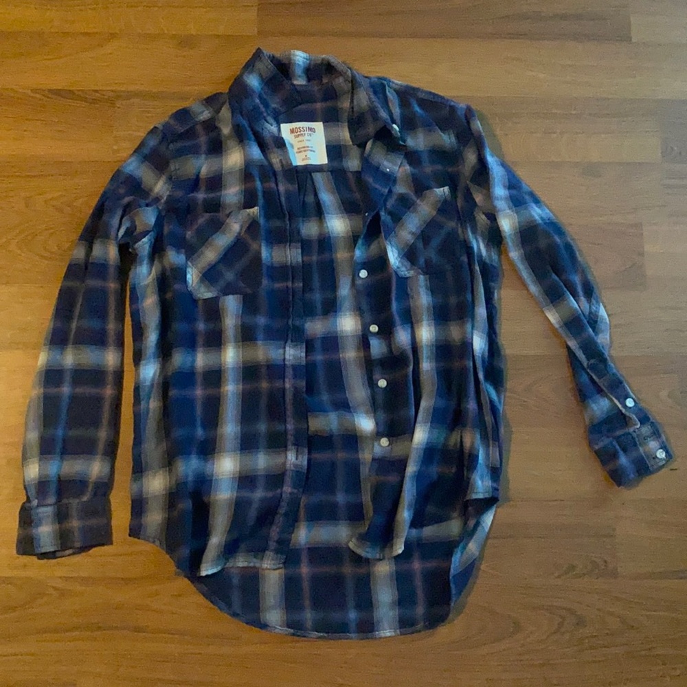 Blue and white boyfriend fit flannel